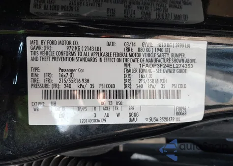 2014 Ford Focus Se из США, поврежденный, VIN 1FADP3F24EL274353